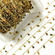 Multi Tourmaline Drop Dangle Gold Plated Wire Chain